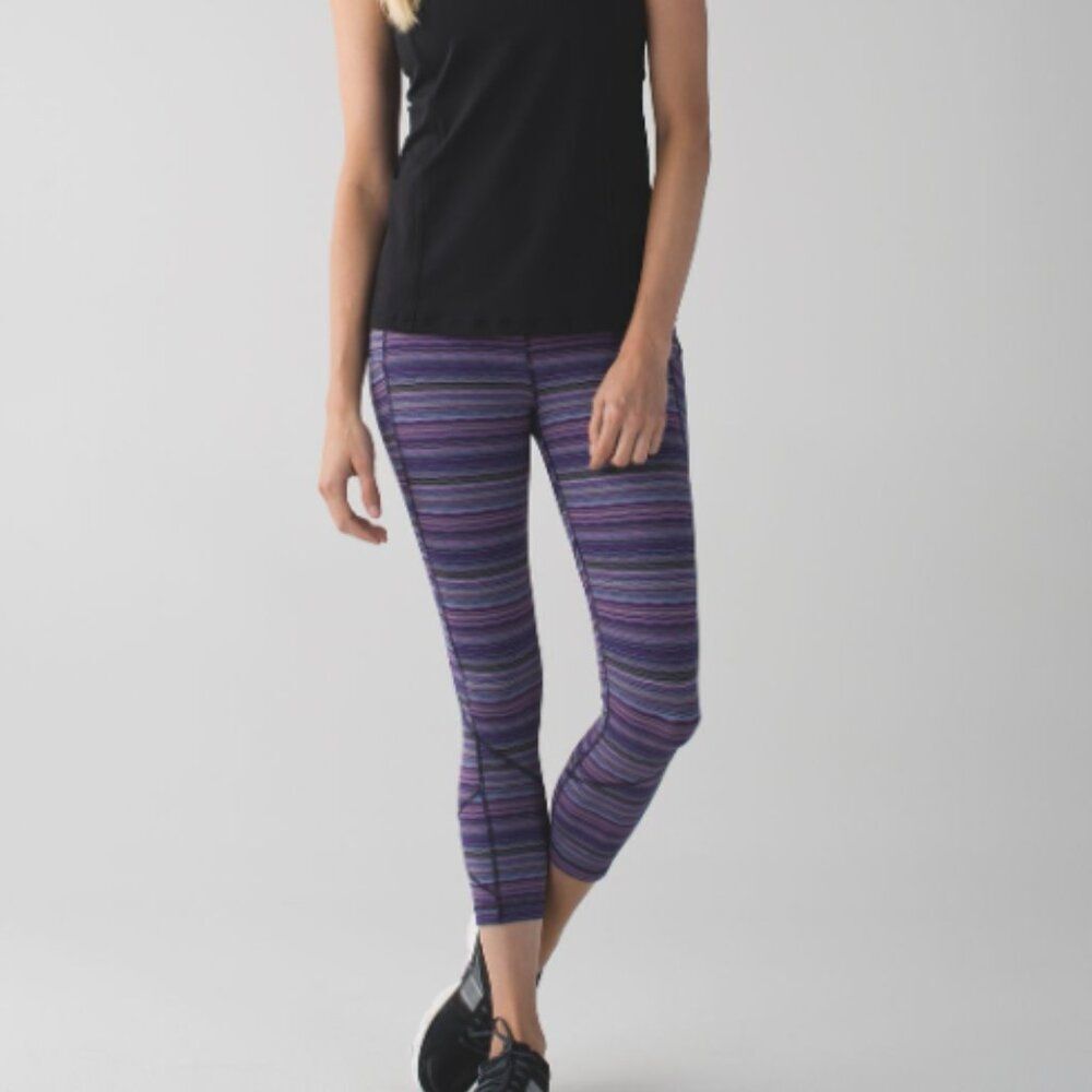 Size 8 Lululemon Pace Rival Cropped Purple Space Dye Leggings Gym Yoga Workout